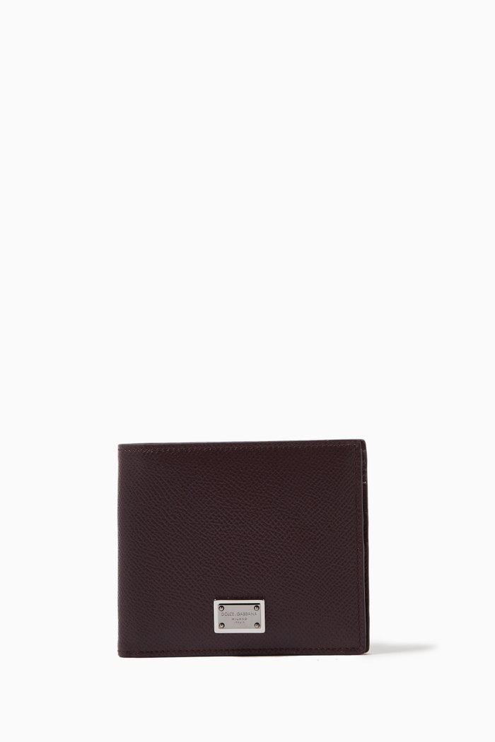 Logo Plaque Bifold Wallet in Leather, Red