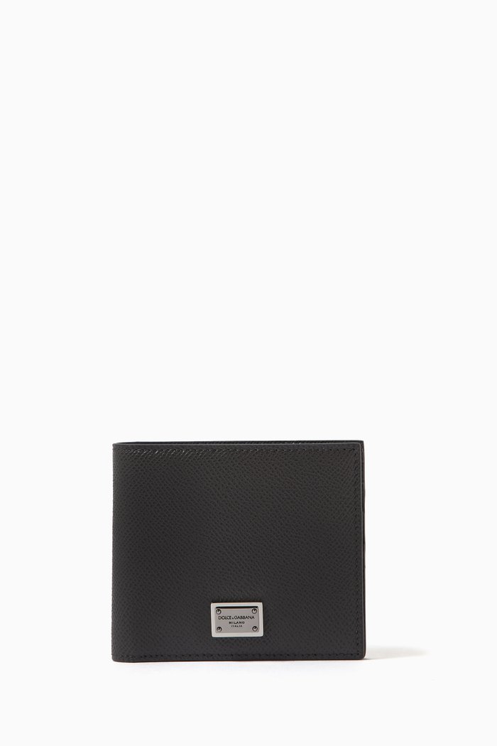 

Logo Plaque Bifold Wallet in Leather, Grey