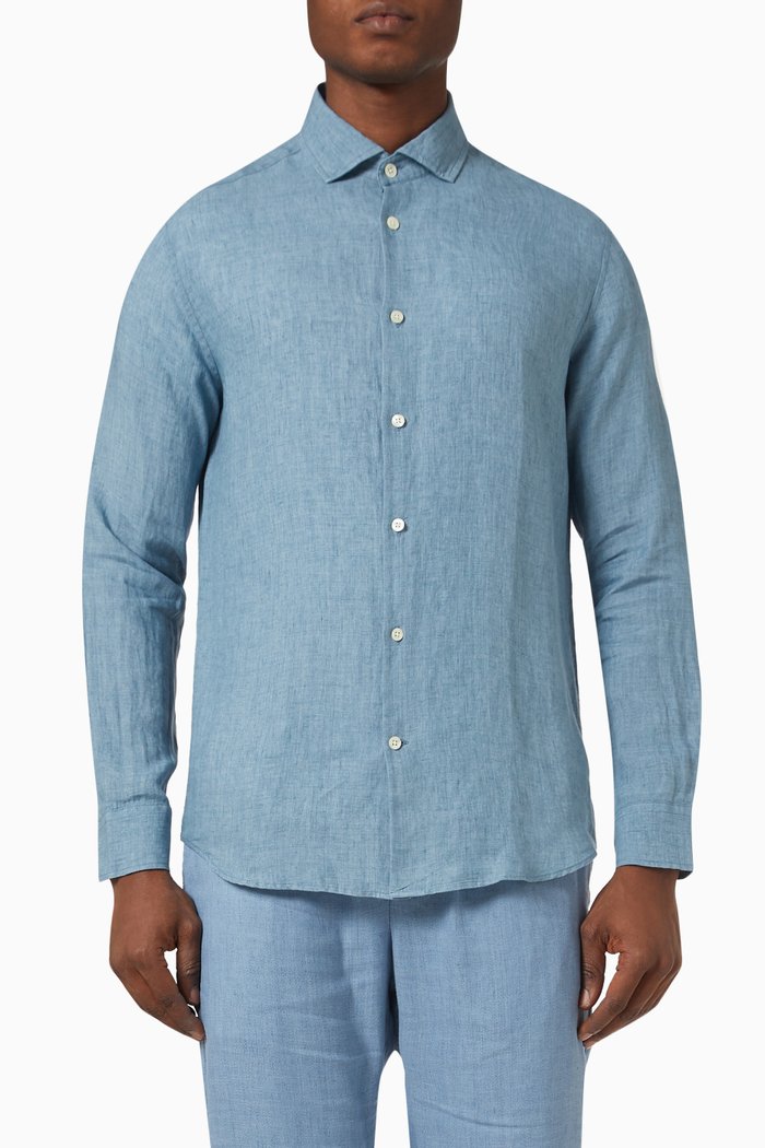 Antonio Shirt in Linen, Blue