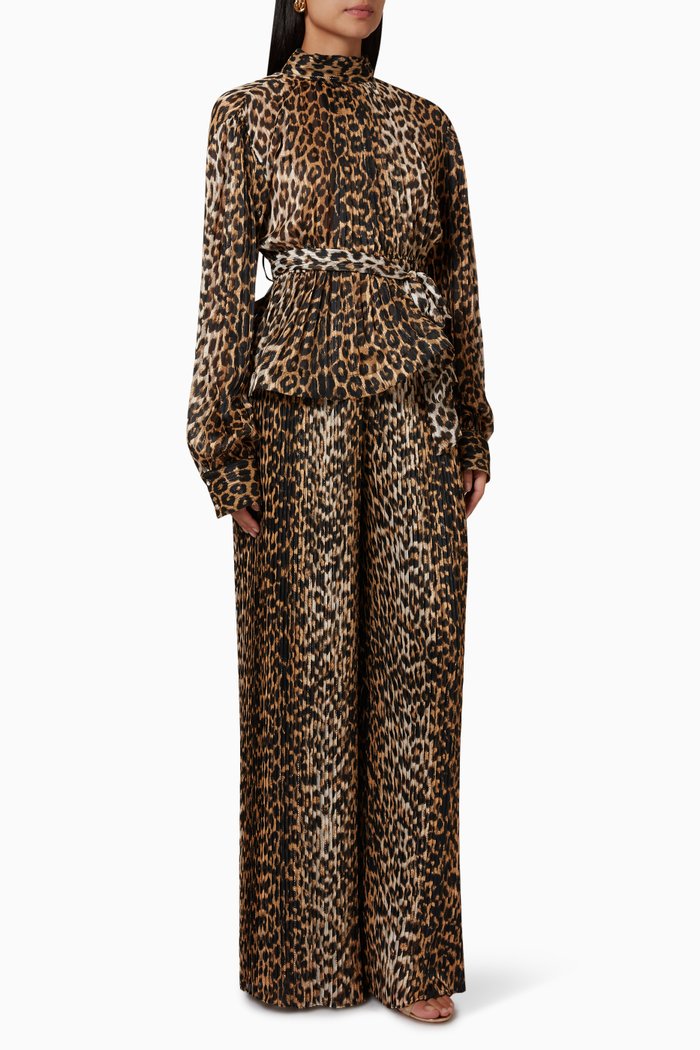 

Leopard-print Blouse & Pant Set in Crepe, Brown