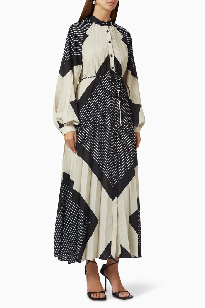 

Geometric Print Maxi Dress in Crepe, Neutral