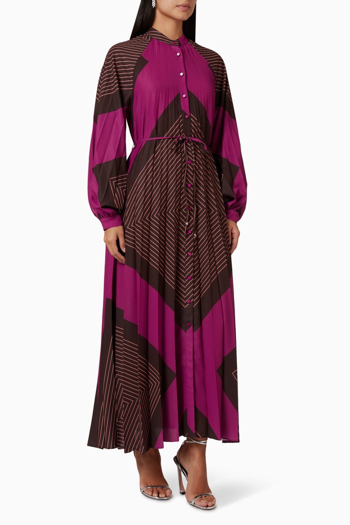 

Geometric Print Maxi Dress in Crepe, Purple