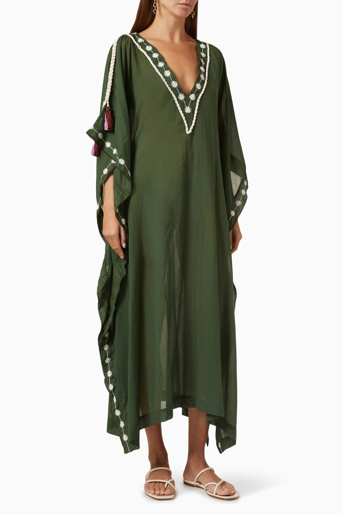 

Embroidered Maxi Poncho, Green
