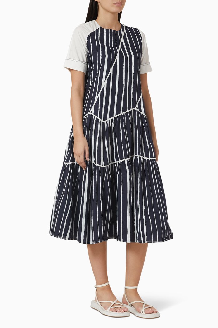 Diagonal Mountain Tier Dress in Cotton, Blue