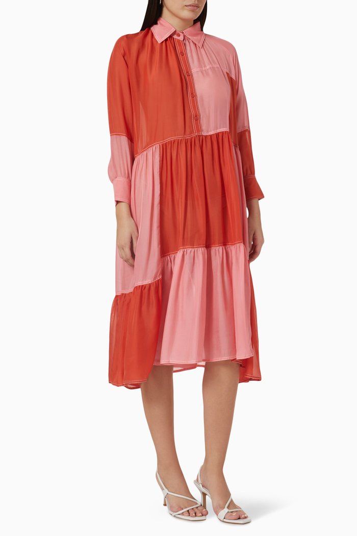 Colour-block Dress in Silk, Orange