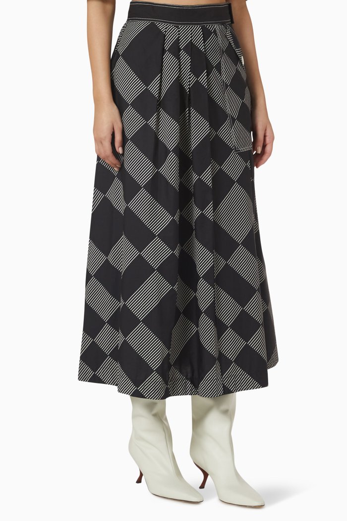 

Checked Midi Skirt in Cotton, Black