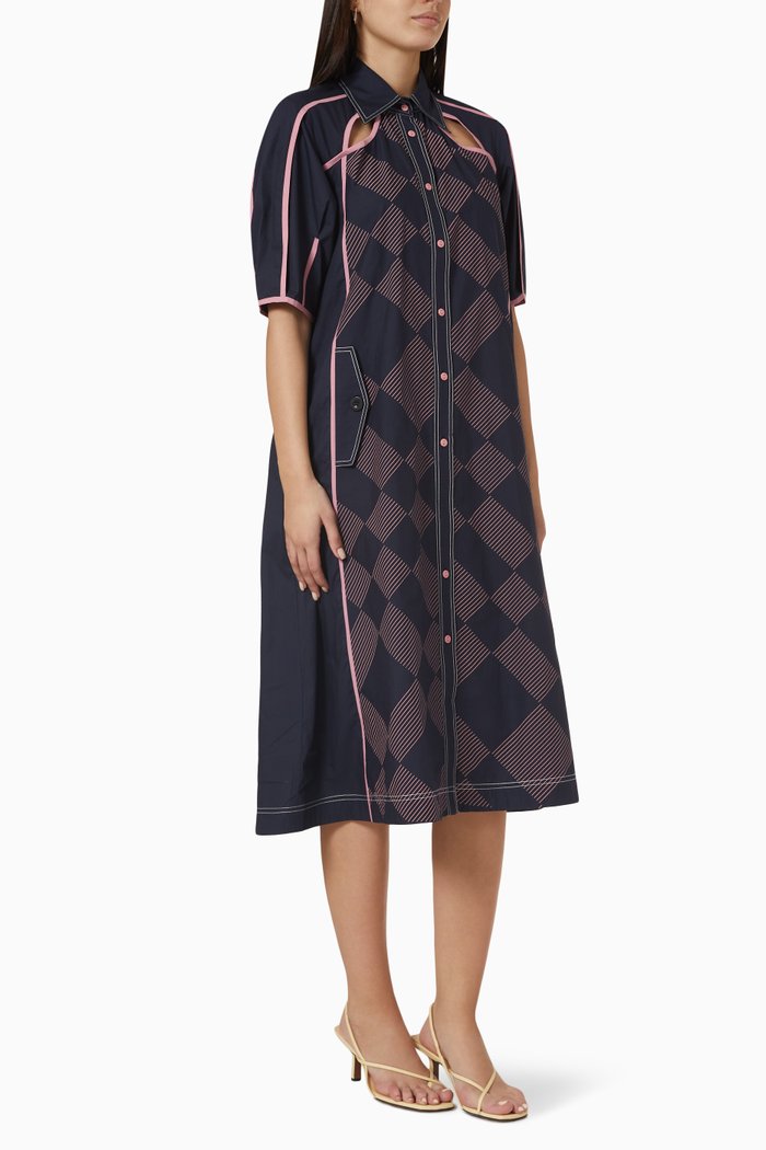 

Checked Midi Dress in Cotton, Blue