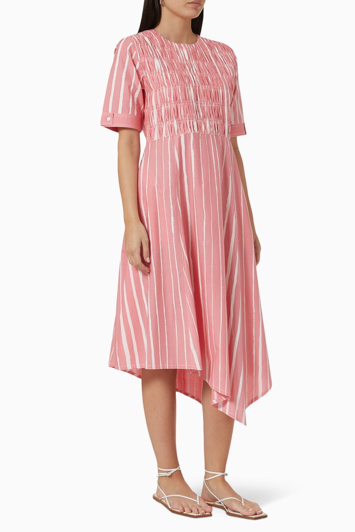 Ruched Handkerchief Dress in Cotton, Pink