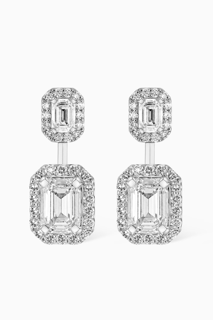 Gaia Emerald-cut Diamond Drop Earrings in 18kt White Gold