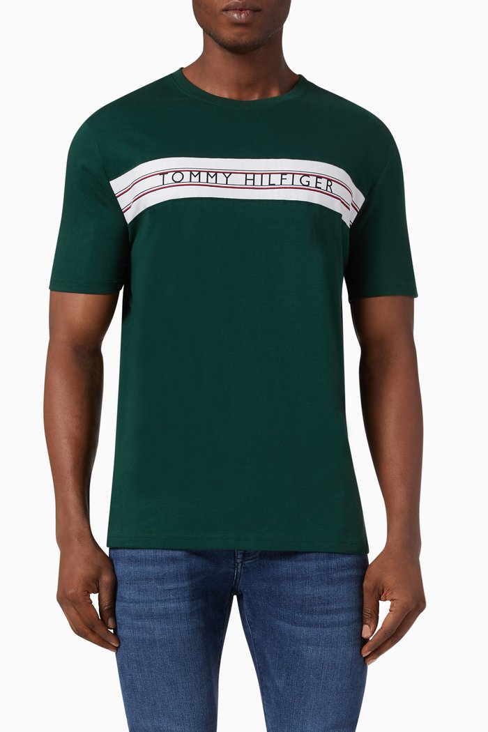 Logo Tape T-shirt in Organic Cotton, Green