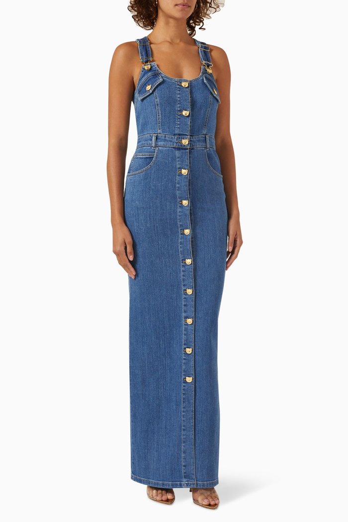 

Teddy Buttons Dress in Denim, Blue