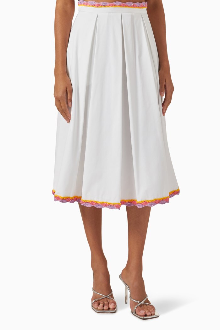 

Crochet Detail Midi Skirt in Cotton Blend, White