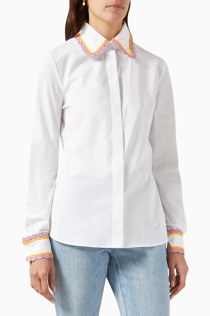 

Crochet Detail Shirt in Cotton-poplin, White