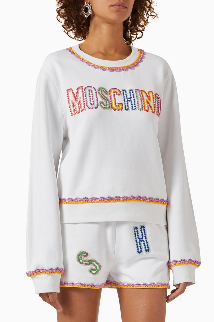 

Crochet Letters Sweatshirt in Cotton, White