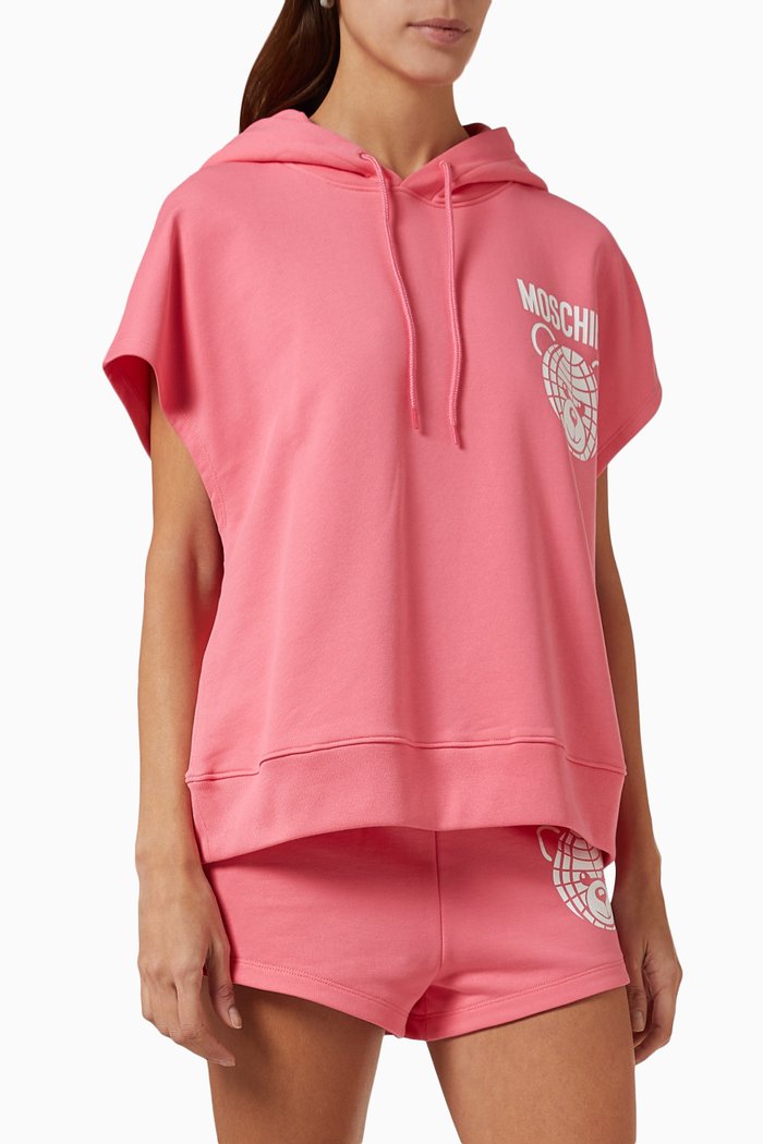 

Teddy Logo-print Sleeveless Hoodie in Organic Cotton, Pink