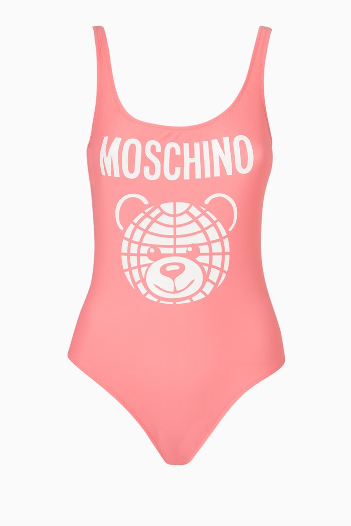 

Teddy Logo-print One-piece Swimsuit in Lycra, Pink