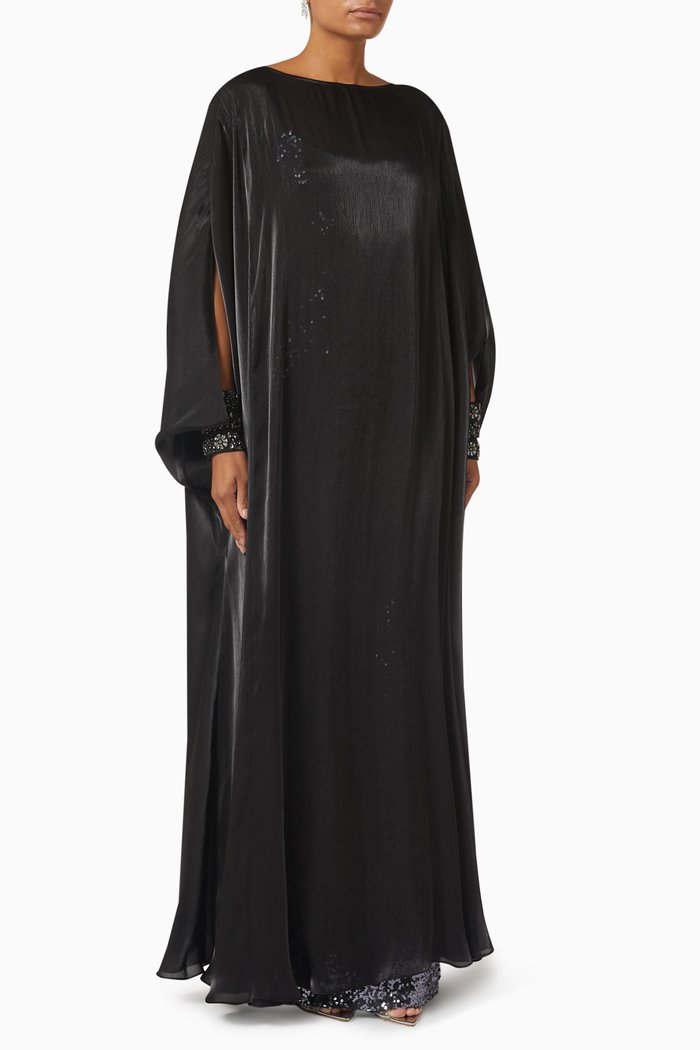 

Flowy Caftan Maxi Dress in Chiffon, Grey