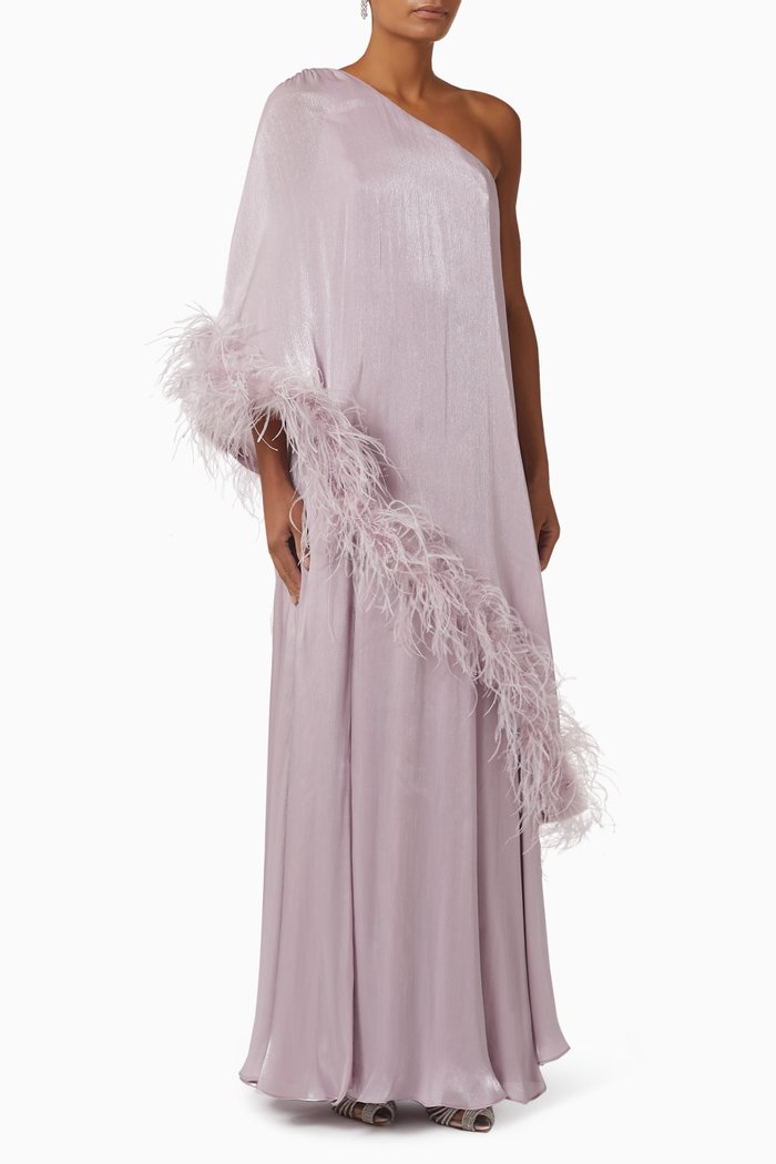 

Feather-trim One-shoulder Gown in Chiffon, Purple