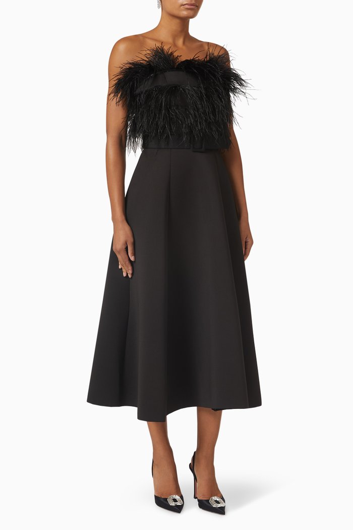 

Feather Top Midi Dress in Scuba, Black