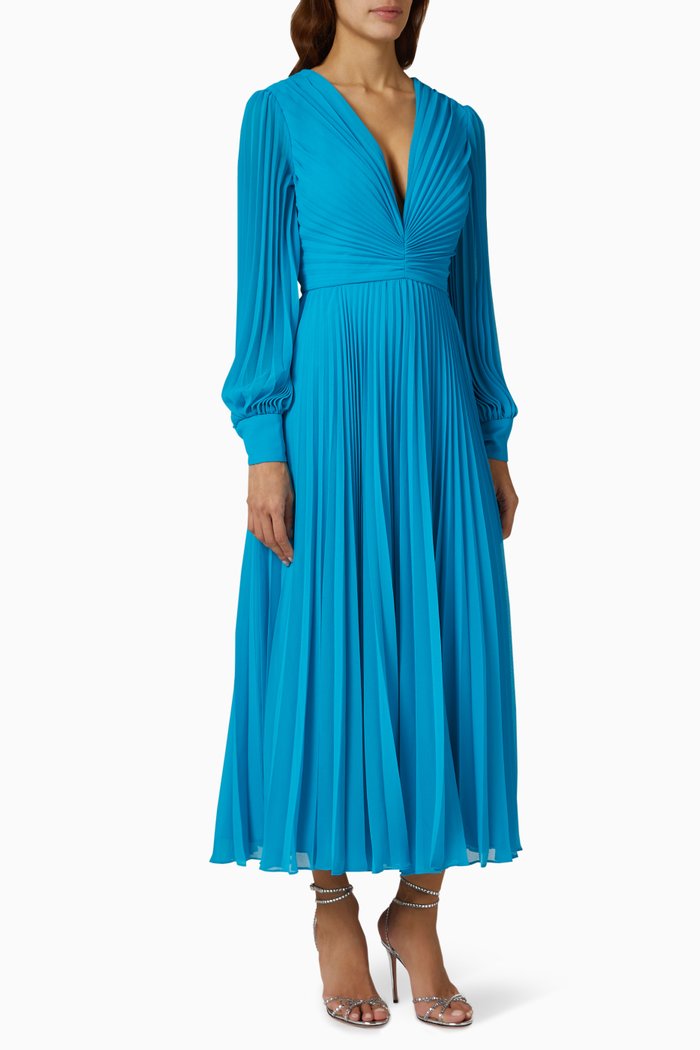 

Pleated Midi Dress in Georgette, Blue