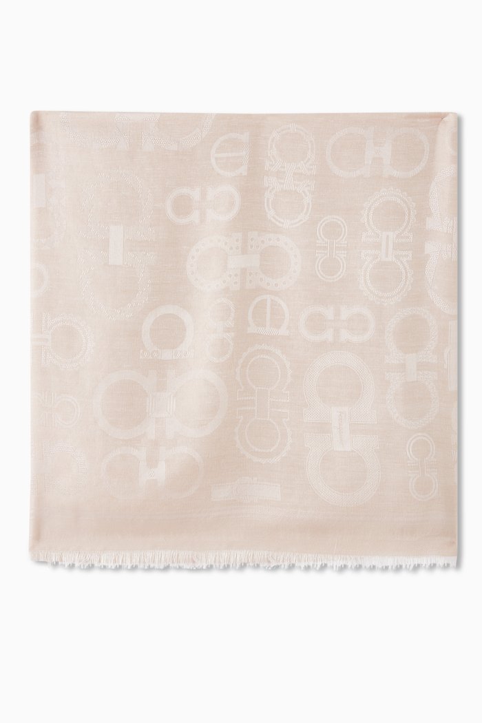 

Gancini Stole in Silk & Cashmere, White