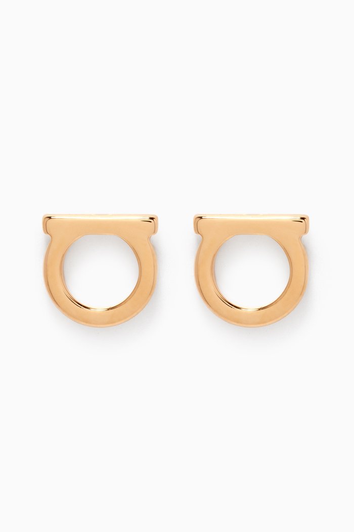 Gancini Stud Earrings in Brass, Gold