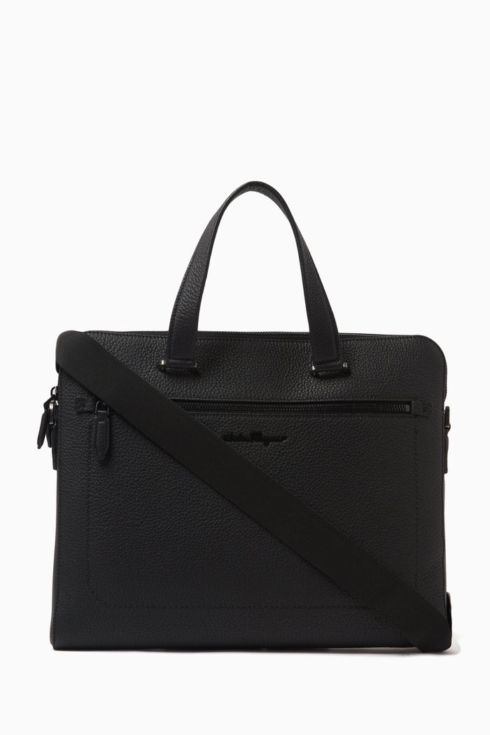 Firenze Briefcase in Grained Leather, Black