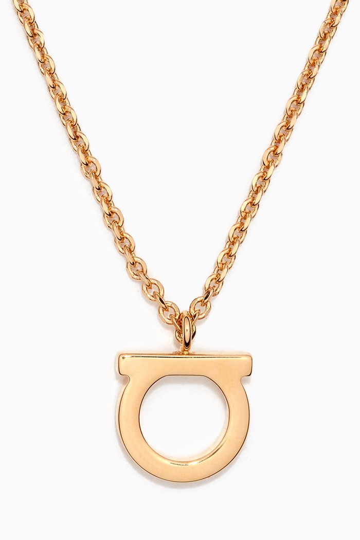 Gancini Pendant Necklace in Brass, Gold