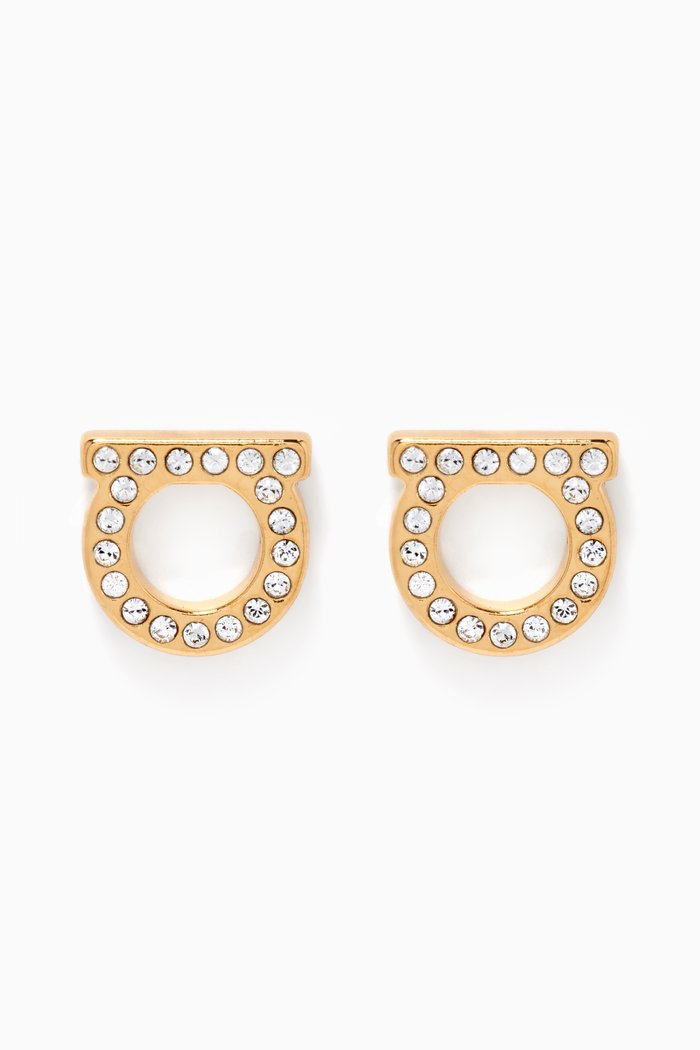 

Gancini Crystal Stud Earrings in Brass, Gold