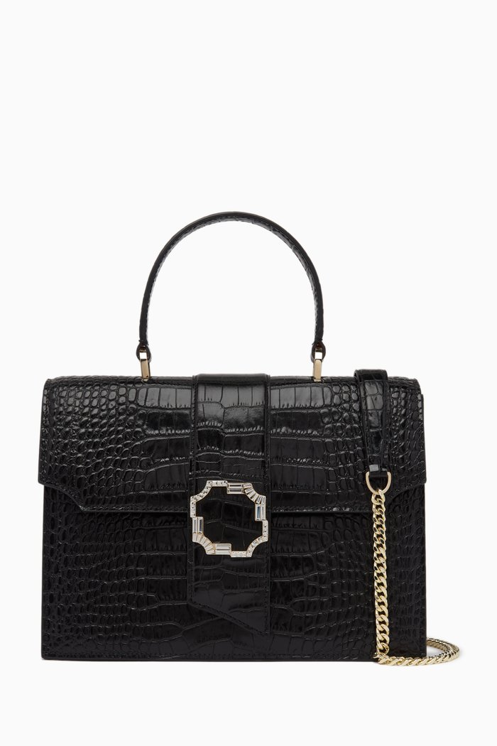 

Audrey Square Handbag in Croc-embossed Leather, Black