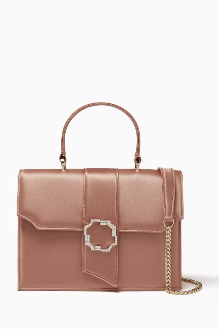 

Audrey Square Handbag in Satin, Pink