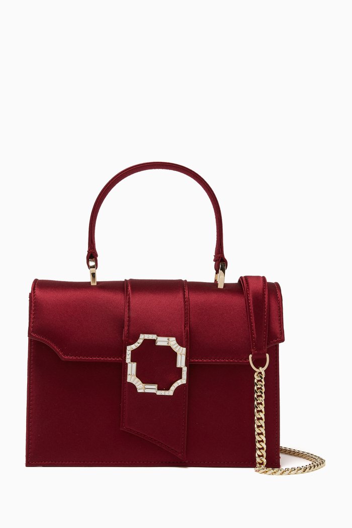 

Audrey Square Handbag in Satin, Burgundy
