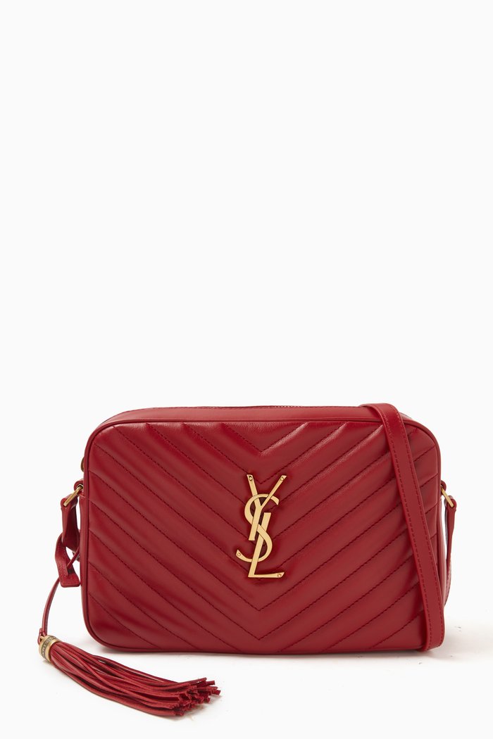 

Lou Quilted Camera Shoulder Bag in Leather, Red