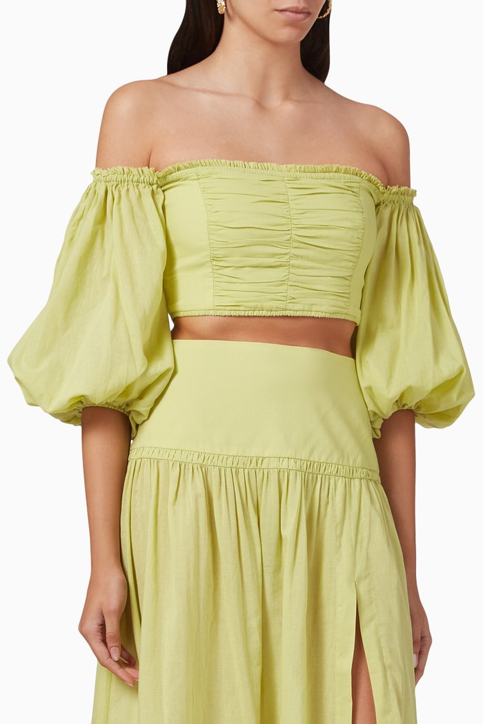 

Solistice Off-shoulder Crop Top in Cotton, Green