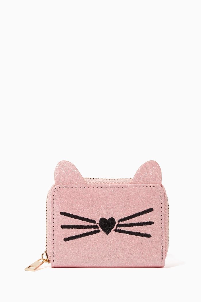 Cat Patch Glitter Wallet, Pink