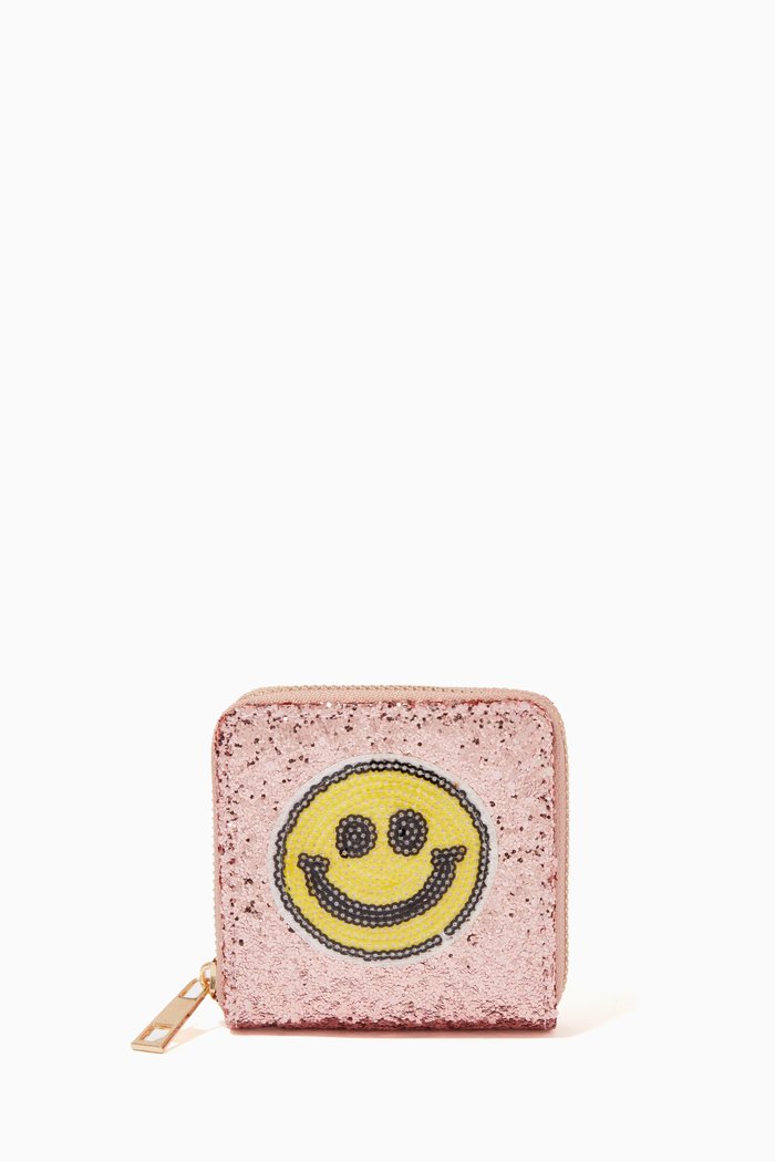 

Smile Patch Glitter Wallet, Pink