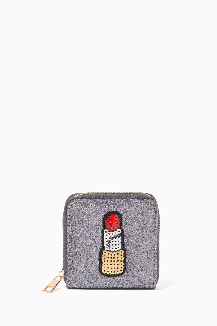 

Lipstick Patch Glitter Wallet, Silver
