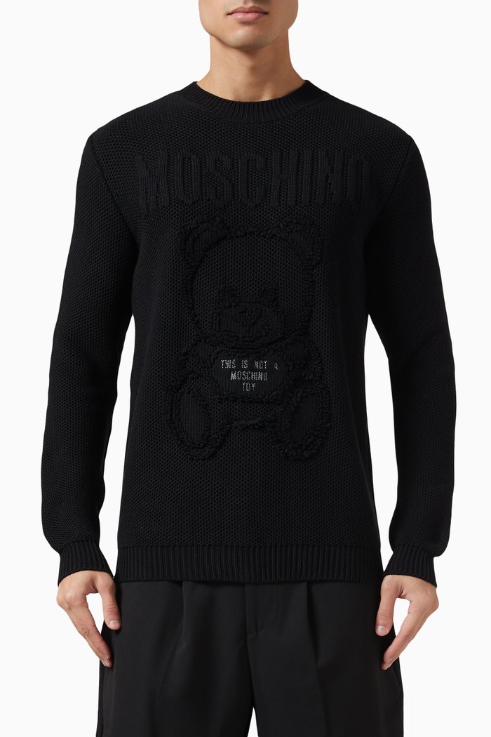 Teddy Bear Sweater in Cotton Knit, Black