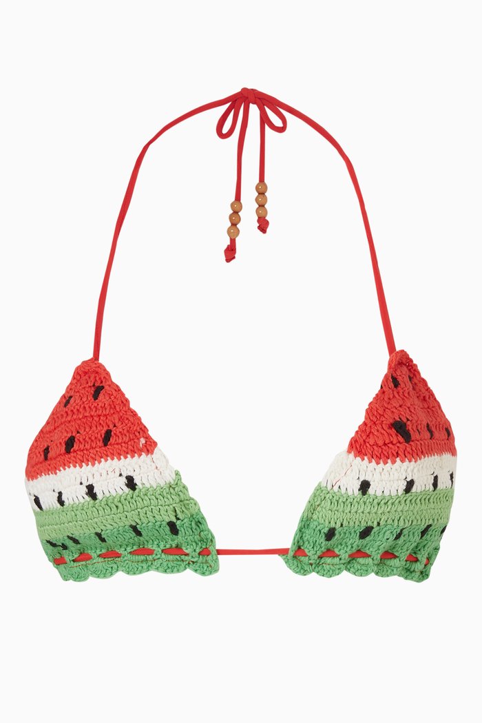 

The Crochet Tri Bikini Top in Cotton, Multicolour