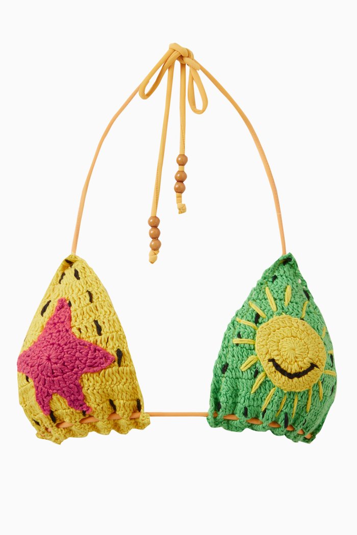 The Crochet Tri Bikini Top, Multicolour