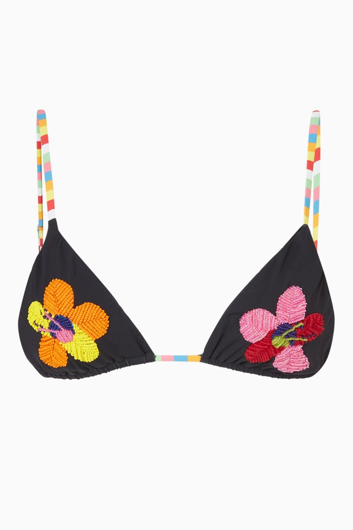 

The String Bead Bikini Bra in Stretch Nylon, Black