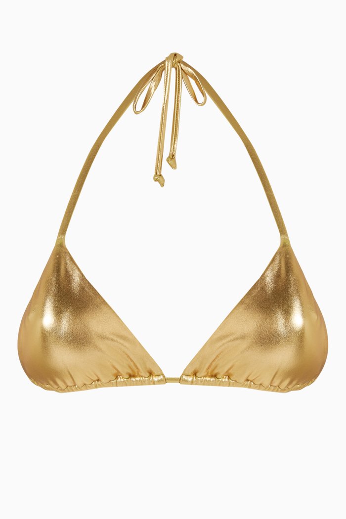 

The Luxe Tri Bikini Bra in Stretch Nylon, Gold