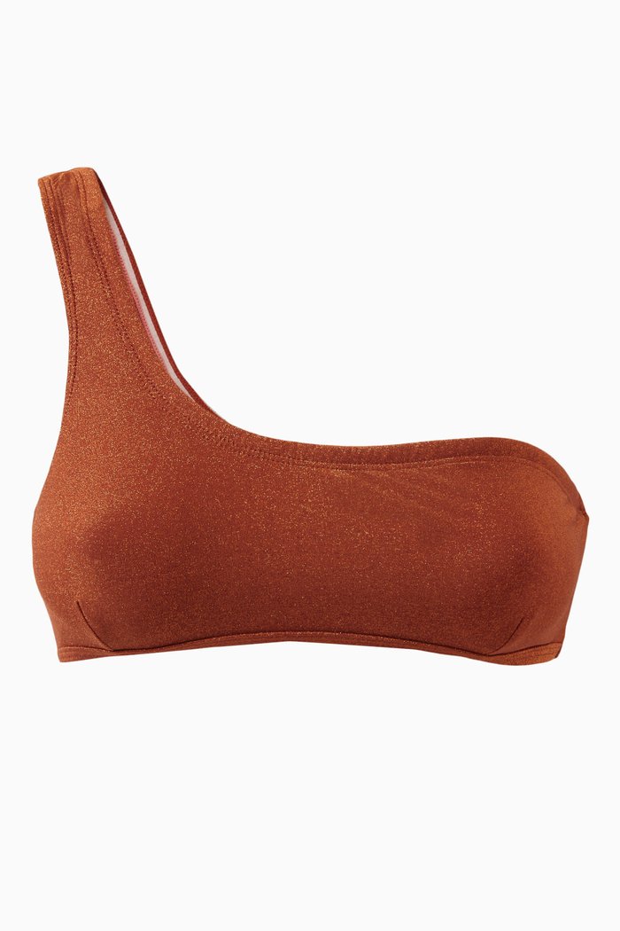 

The Asymmetric Bikini Top in Stretch-lurex, Brown