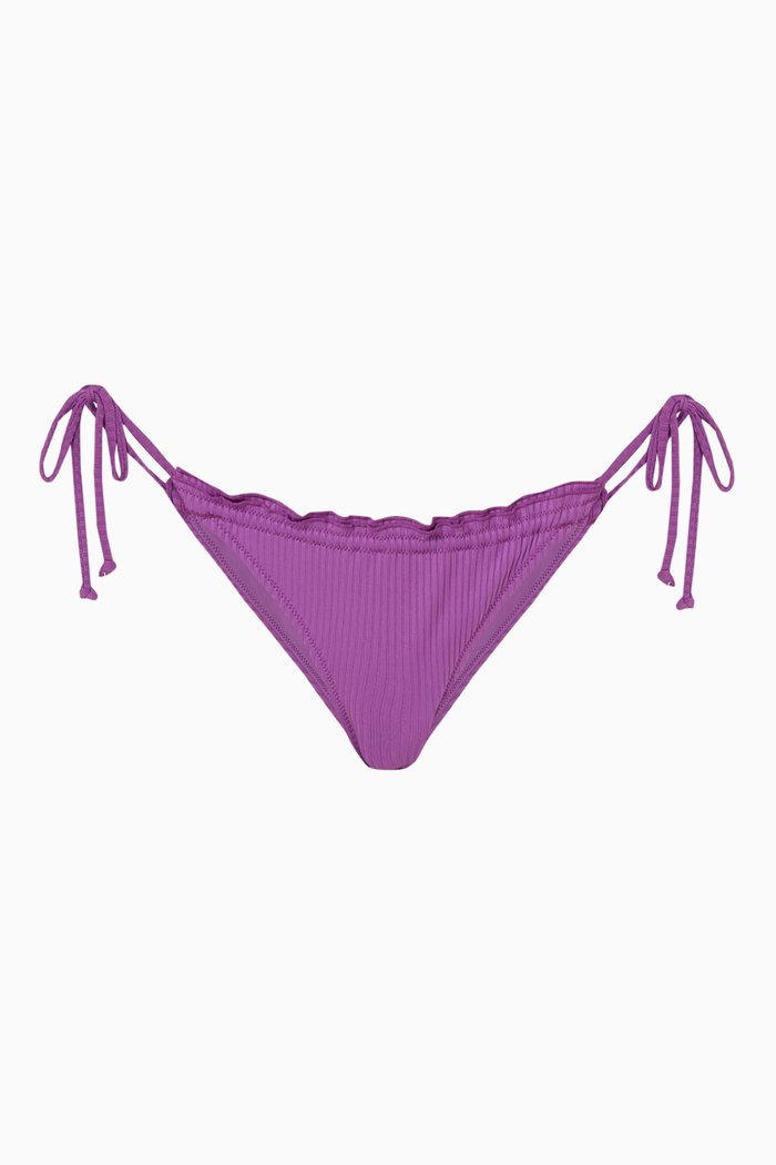 

The Frill Tri Bikini Bottoms in Eco Ribbed Stretch Nylon, Purple