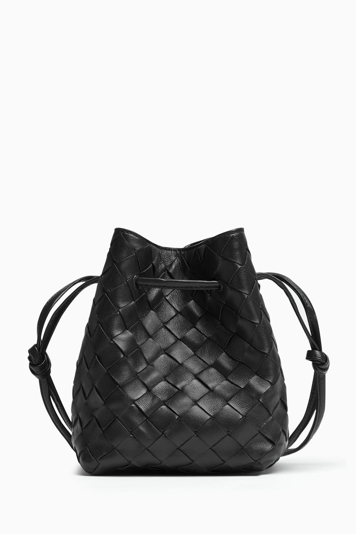 

Small Bucket Crossbody Bag in Intrecciato Leather, Black