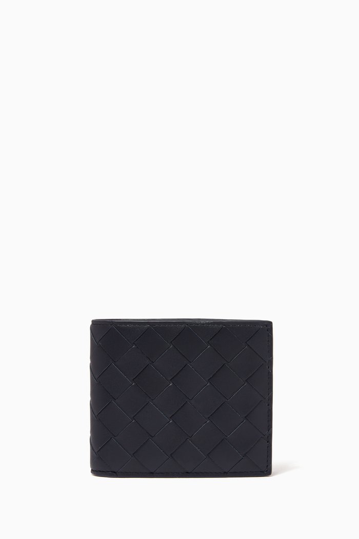 

Bi-fold Wallet in Intrecciato Leather, Blue