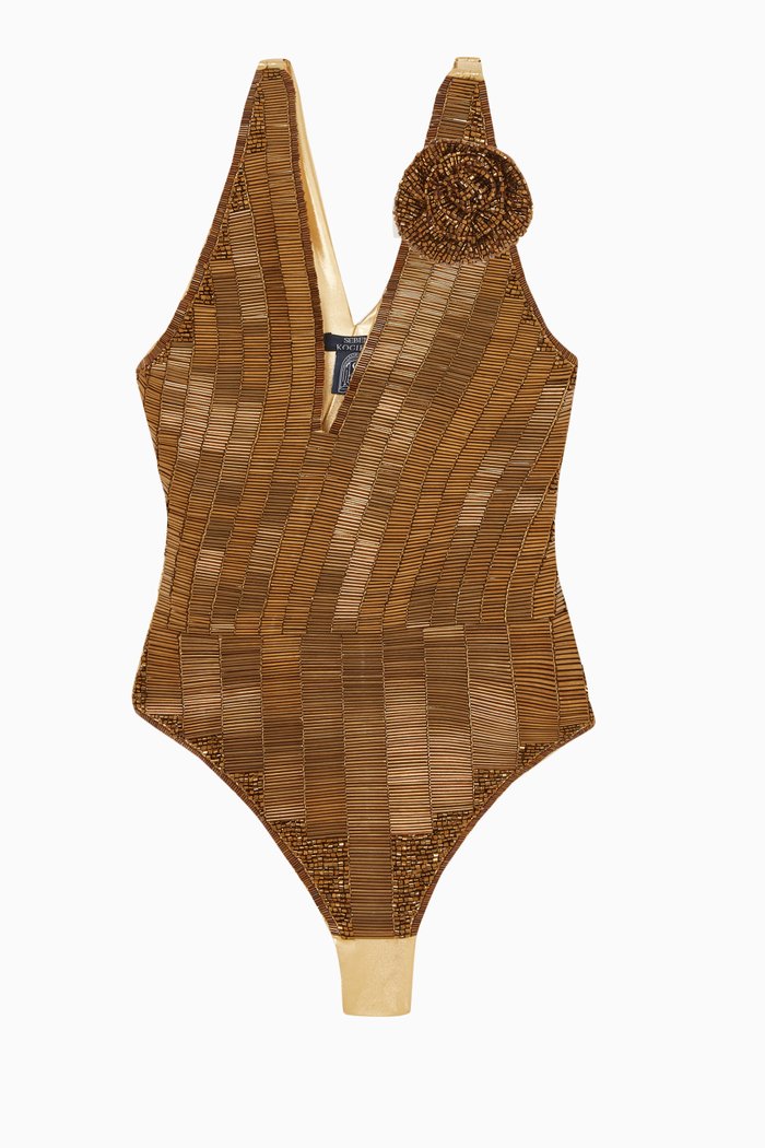 Sirena Embellished One-piece Swimsuit in Stretch-nylon, Gold