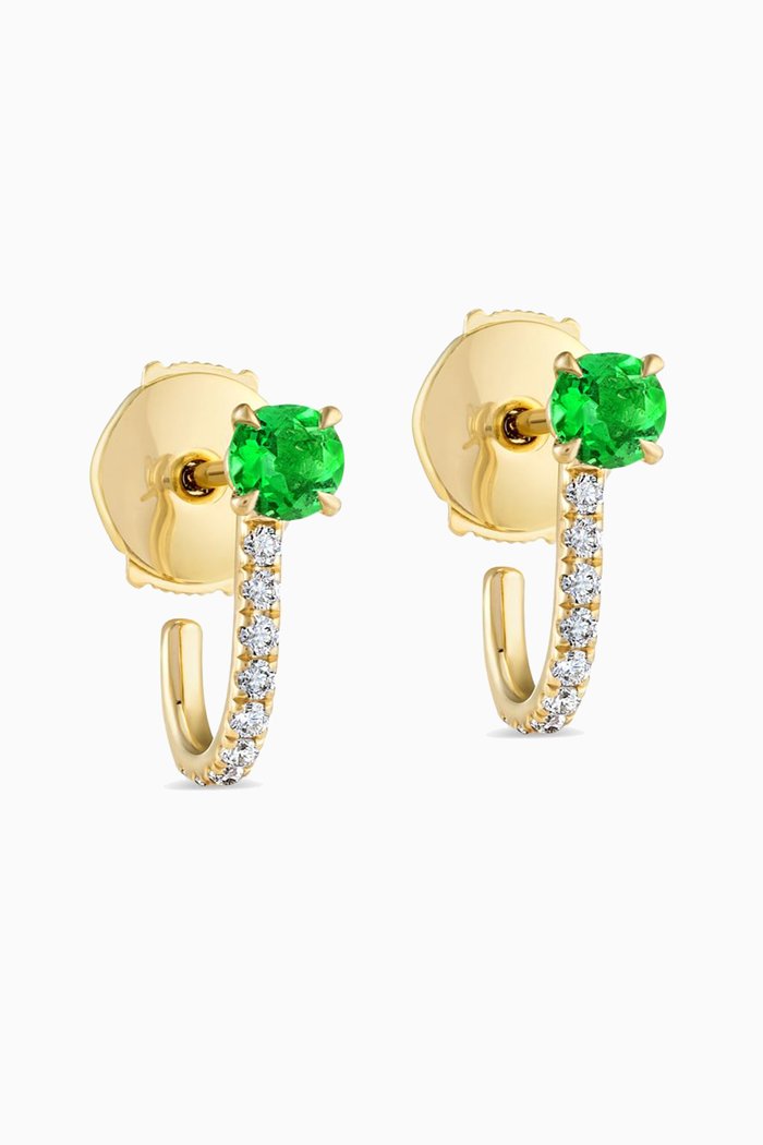 Colombian Emerald Detachable Stud Diamond Huggies in 18kt Gold, Green