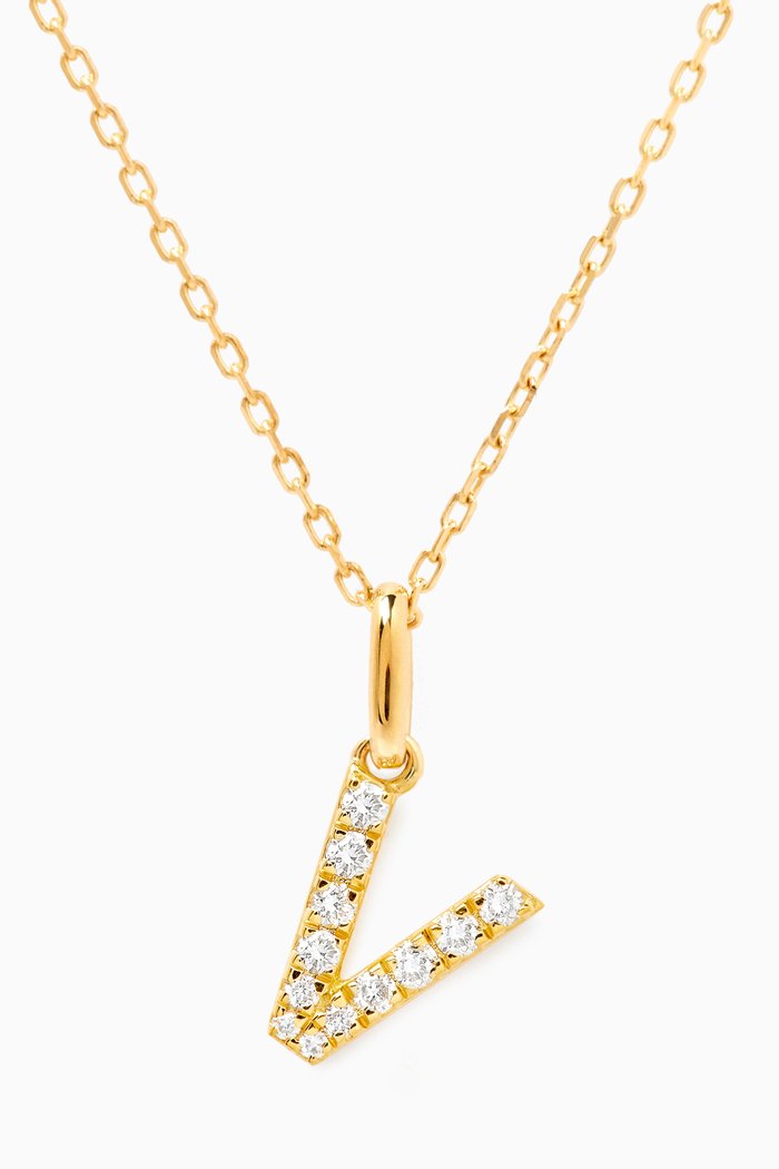 V Letter Diamond Necklace in 18kt Gold, White