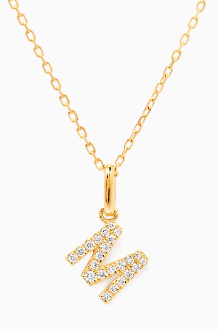 

M Letter Diamond Necklace in 18kt Gold, Neutral